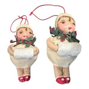 2 Vintage Penny Mcallister Christmas Ornament Holiday Decor Holly Figurine